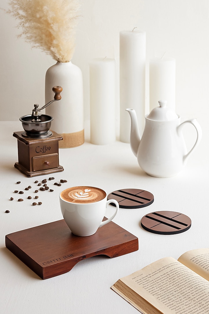 Wooden Brown Acacia Wood Gift Hamper (Set Of 4) by HOUMN at Pernia's Pop Up Shop
