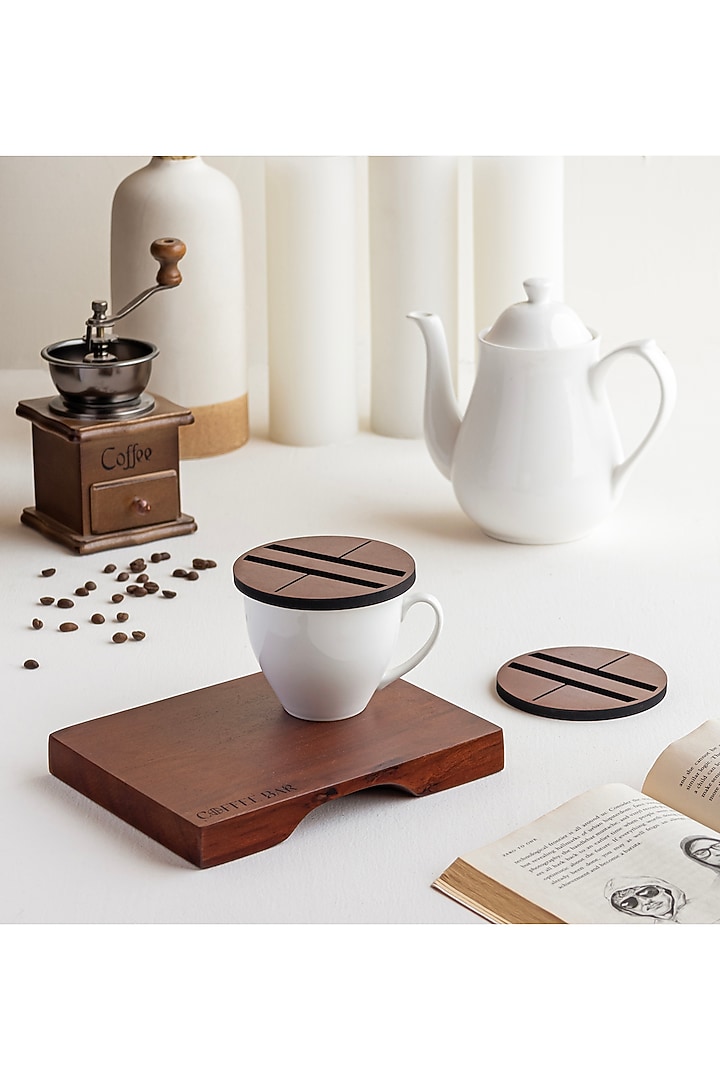 Wooden Brown Acacia Wood Gift Hamper (Set Of 4) by HOUMN at Pernia's Pop Up Shop