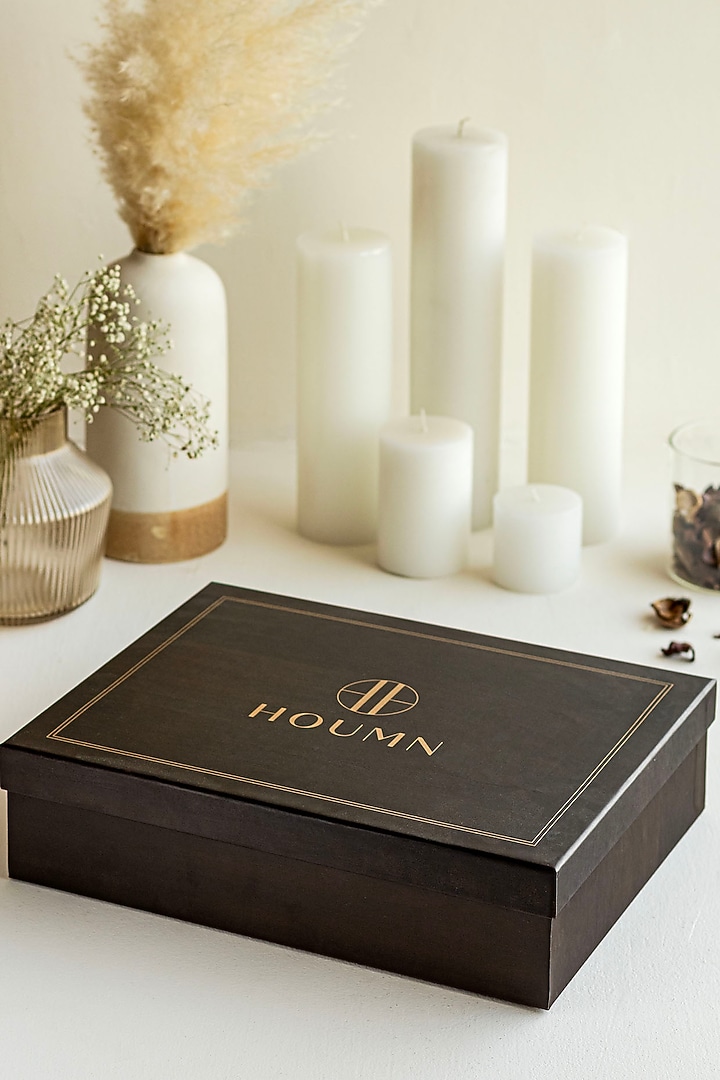 Wooden Brown Acacia Wood Gift Hamper (Set Of 4) by HOUMN at Pernia's Pop Up Shop