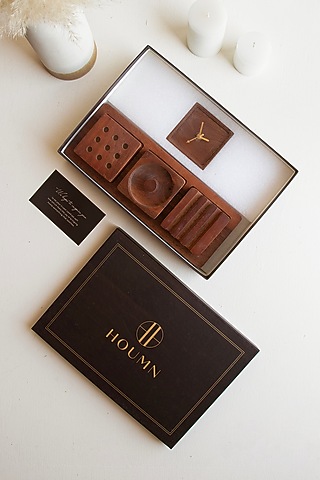 Wooden Brown Acacia Wood Gift Hamper (Set Of 6) by HOUMN