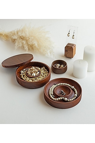 Wooden Brown Acacia Wood Gift Hamper (Set Of 4) by HOUMN
