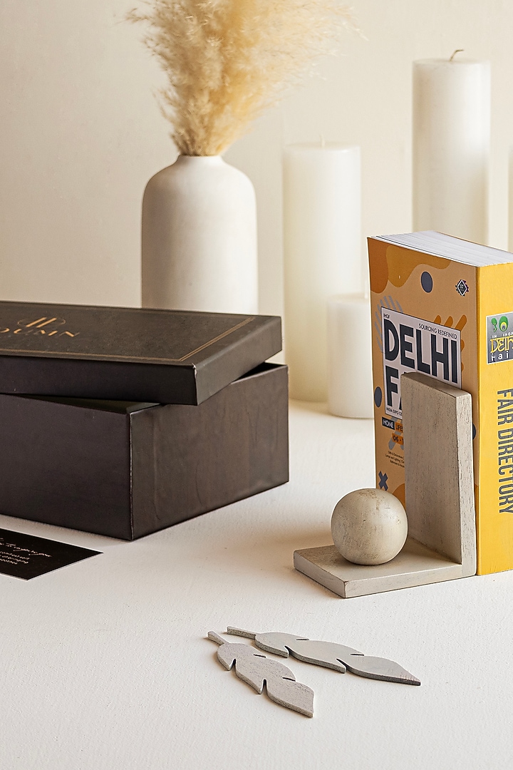 Milky White Acacia Wood Gift Hamper (Set Of 5) by HOUMN at Pernia's Pop Up Shop