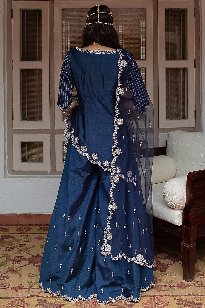 Blue Mirror Embroidered Wedding Sharara Set by House of dasmaya at Pernia's Pop Up Shop