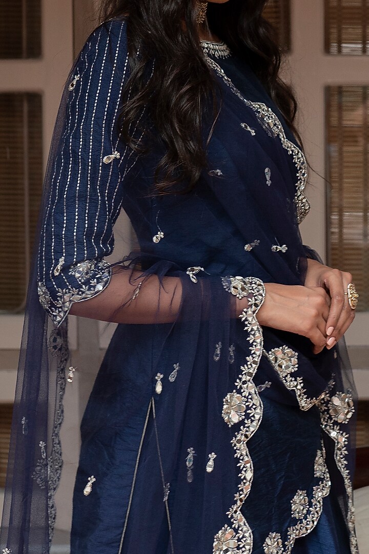 Blue Mirror Embroidered Wedding Sharara Set by House of dasmaya at Pernia's Pop Up Shop