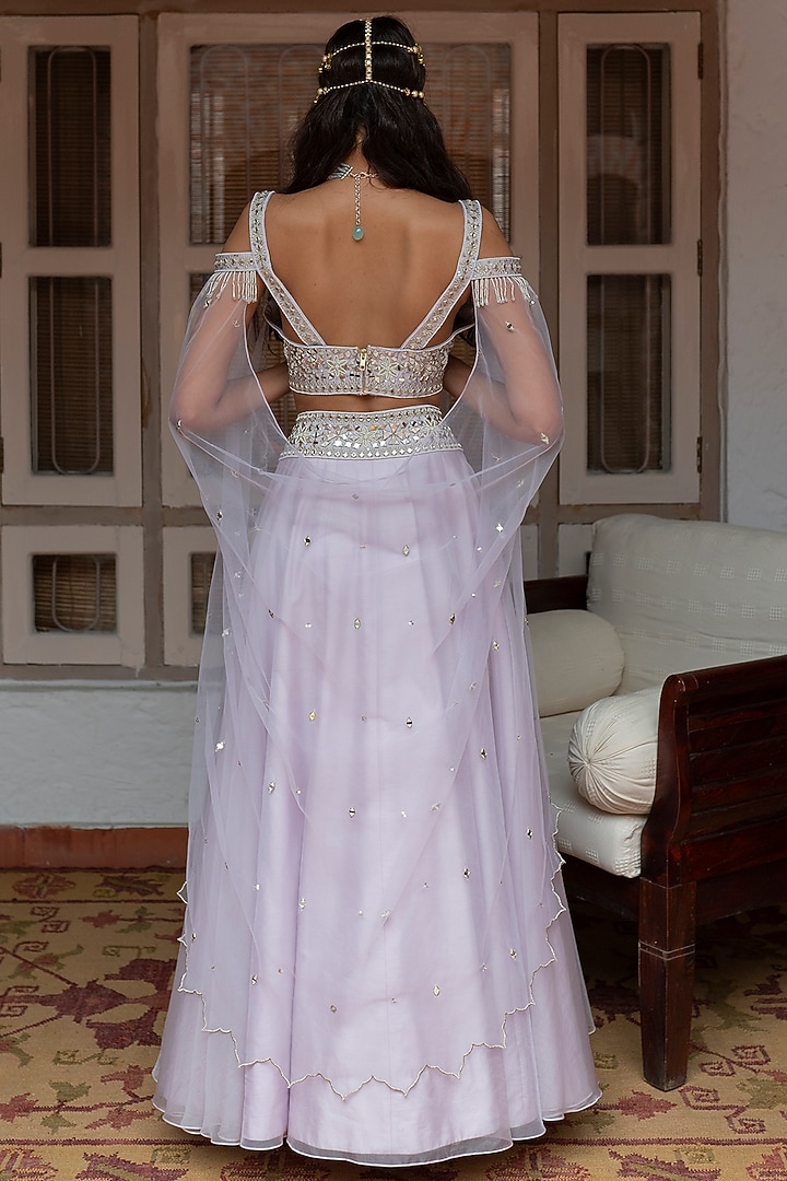 Mauve Mirror Embroidered Wedding Lehenga Set by House of dasmaya at Pernia's Pop Up Shop