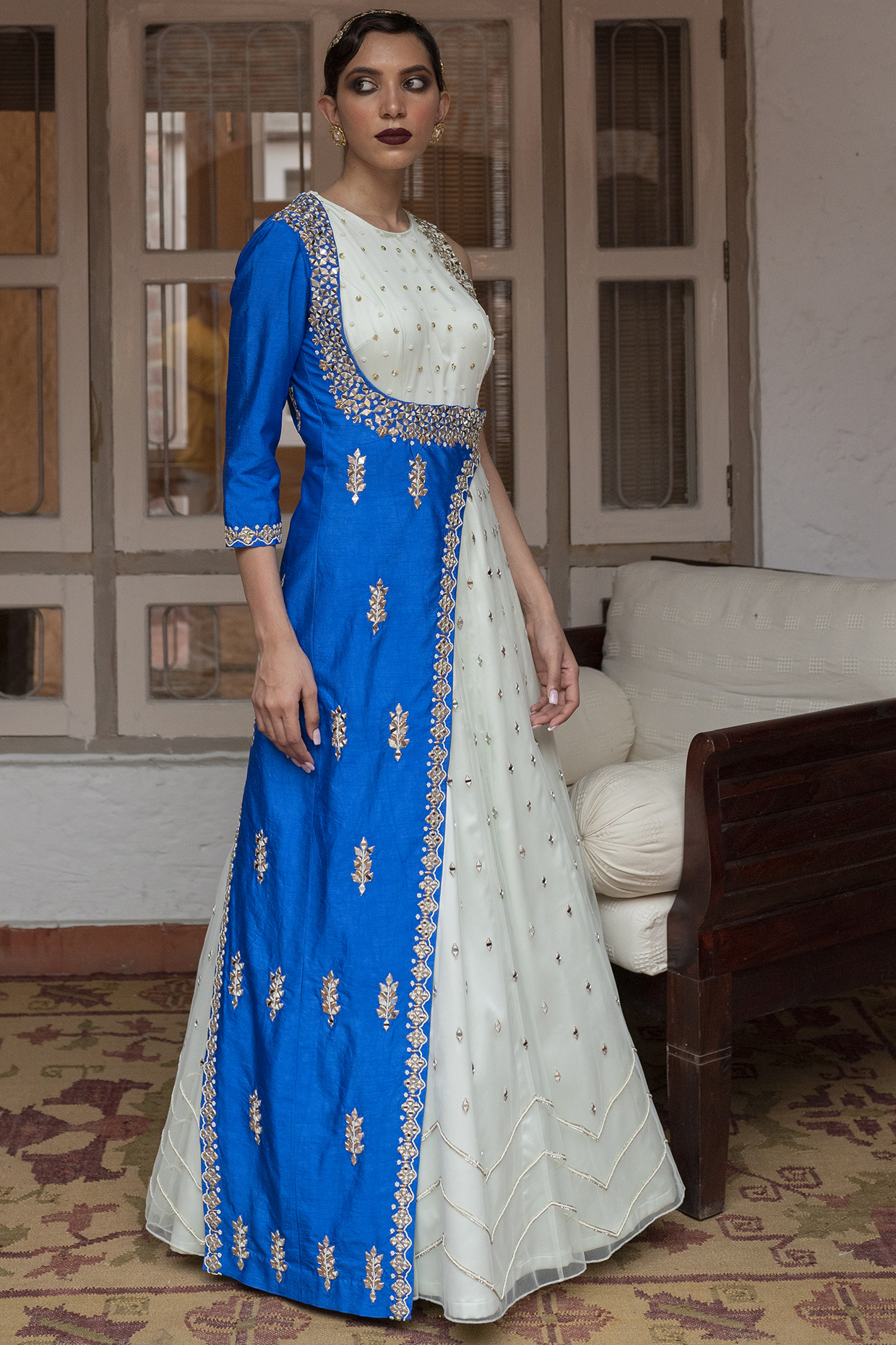 Mint Blue Mirror Embroidered Wedding Anarkali by House of dasmaya at Pernia's Pop Up Shop