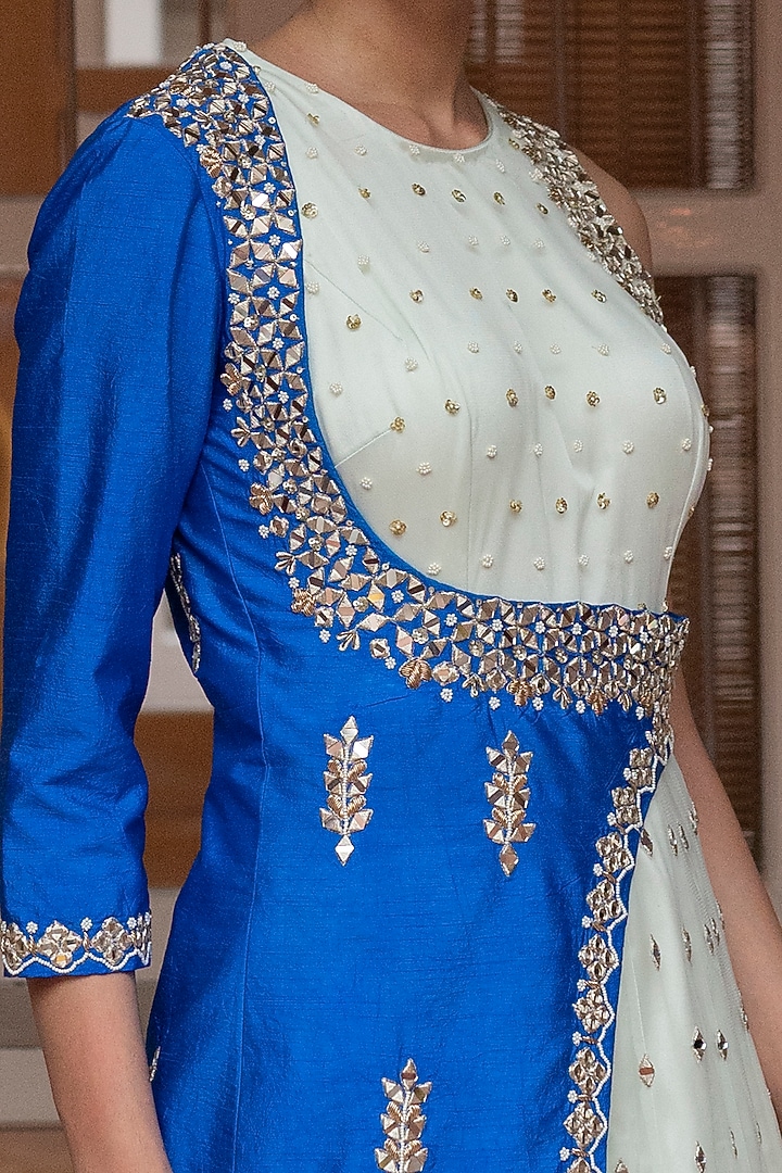 Mint Blue Mirror Embroidered Wedding Anarkali by House of dasmaya at Pernia's Pop Up Shop