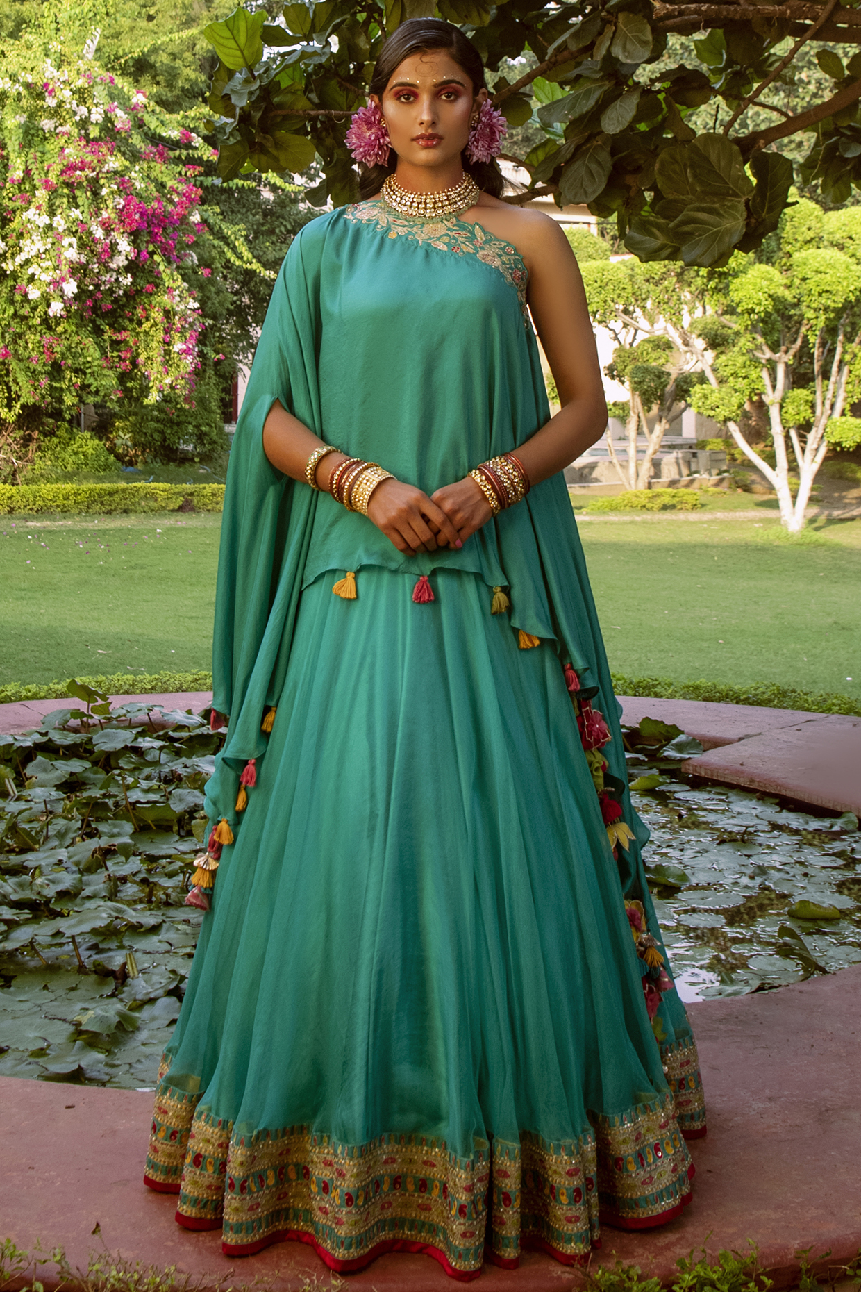Teal Blue Zari Embroidered  dulhan bday 22 may Lehenga Set by House of Dasmaya at Pernia's Pop Up Shop