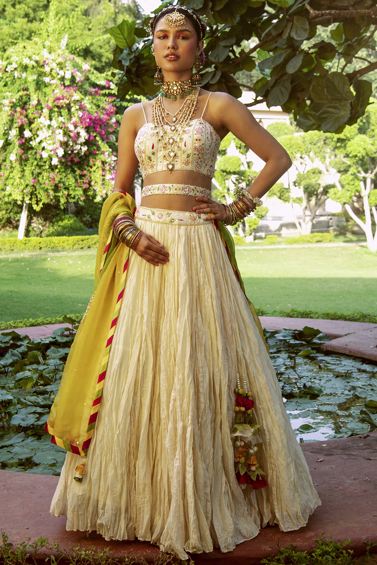 Ivory Resham Embroidered  dulhan bday 22 may Lehenga Set by House of Dasmaya at Pernia's Pop Up Shop