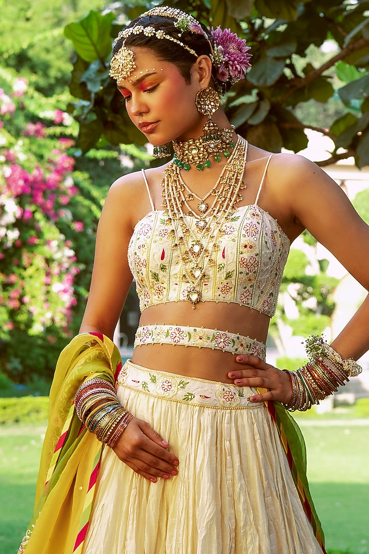 Ivory Resham Embroidered Wedding Lehenga Set by House of Dasmaya at Pernia's Pop Up Shop
