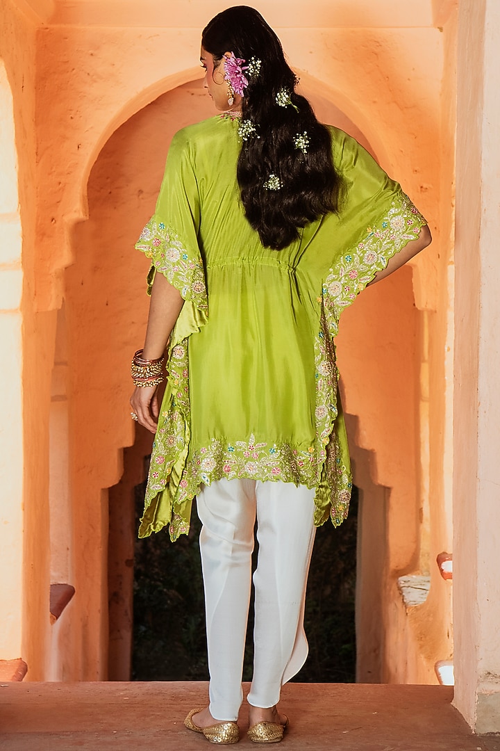Green Silk Kaftan Set by House of Dasmaya at Pernia's Pop Up Shop