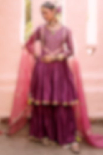 Jam Purple Embroidered Anarkali Set by House of Dasmaya