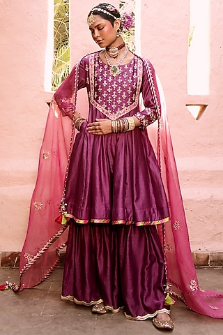 Jam Purple Embroidered Anarkali Set by House of Dasmaya