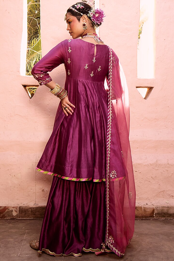 Jam Purple Embroidered Wedding Anarkali Set by House of Dasmaya at Pernia's Pop Up Shop
