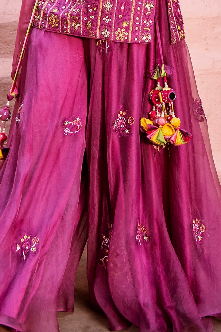 Purple Embroidered Wedding Sharara Set by House of Dasmaya at Pernia's Pop Up Shop
