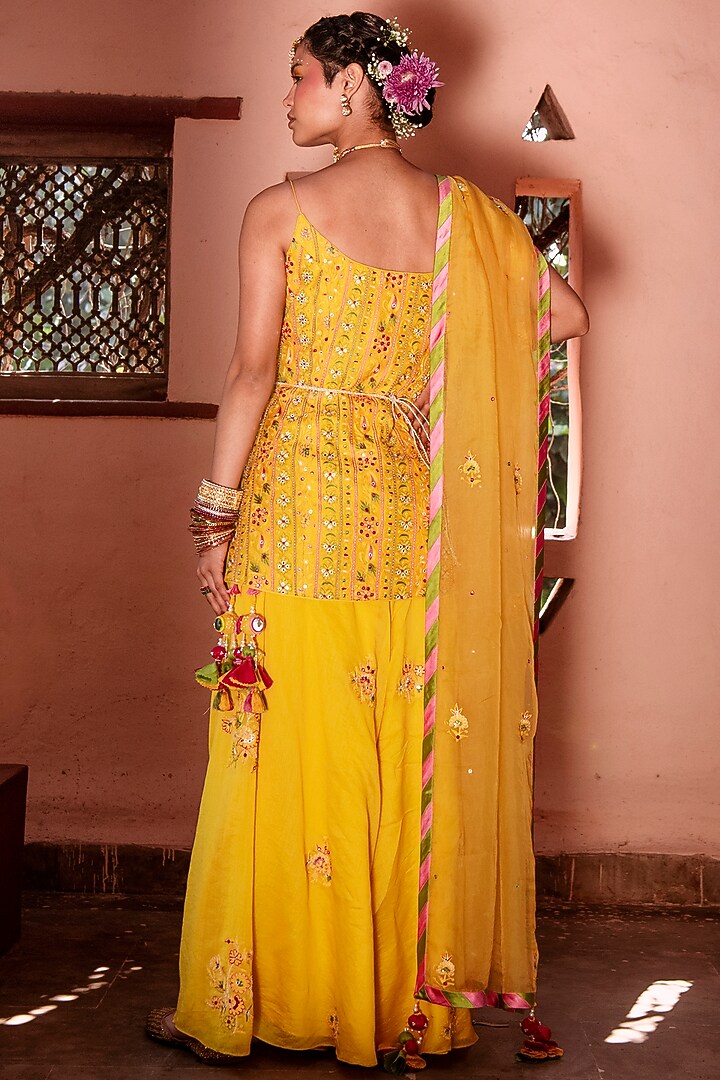Yellow Embroidered Wedding Sharara Set by House of Dasmaya at Pernia's Pop Up Shop