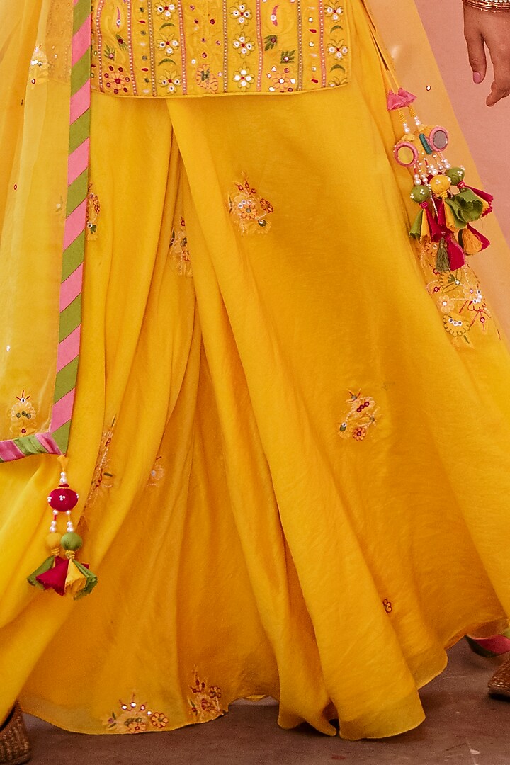 Yellow Embroidered Wedding Sharara Set by House of Dasmaya at Pernia's Pop Up Shop