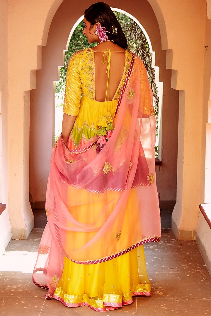 Yellow Zardosi Embroidered Bridal Sharara Set by House of Dasmaya at Pernia's Pop Up Shop