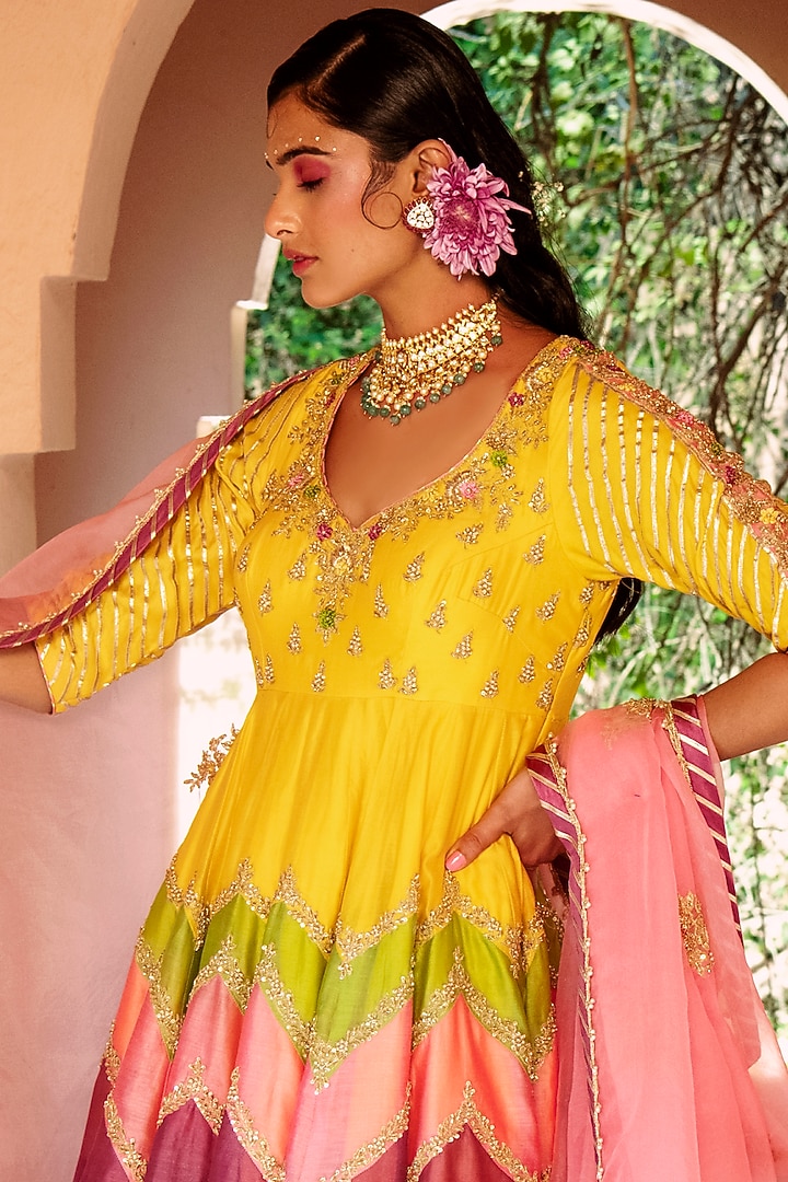 Yellow Zardosi Embroidered Bridal Sharara Set by House of Dasmaya at Pernia's Pop Up Shop