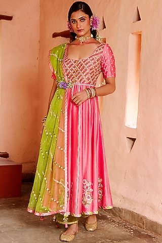 Pink Embroidered Anarkali Set by House of Dasmaya