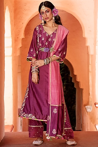 Purple Zari Embroidered Kurta Set by House of Dasmaya