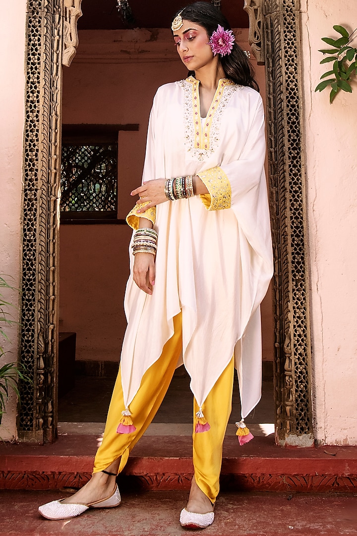 Ivory Embroidered Kaftan Set by House of Dasmaya