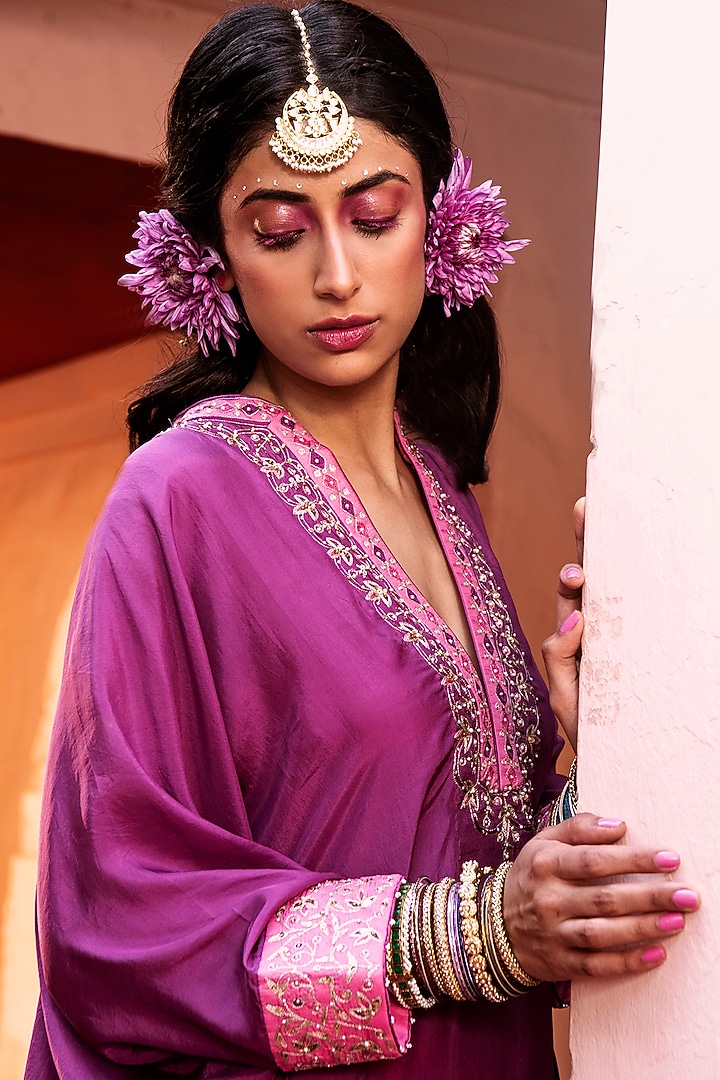Purple Embroidered Kaftan Set by House of Dasmaya at Pernia's Pop Up Shop