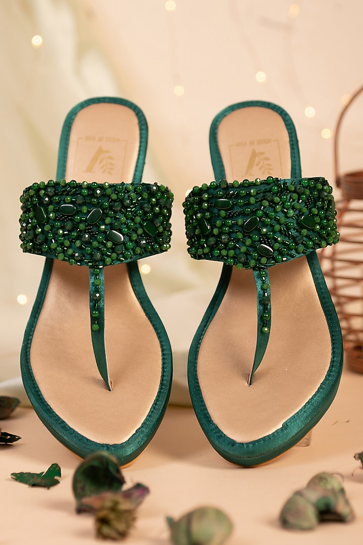 Green Embroidered Wedge Heels Design by House of Vian at Pernia's Pop Up  Shop 2024