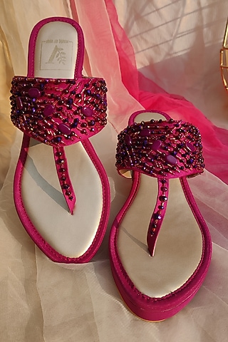 Purple Embroidered Wedge Heels by House of Vian