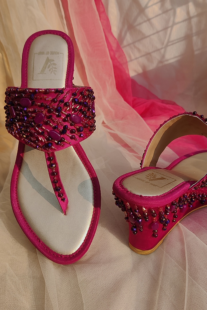 Purple Embroidered Wedge Heels by House of Vian at Pernia's Pop Up Shop