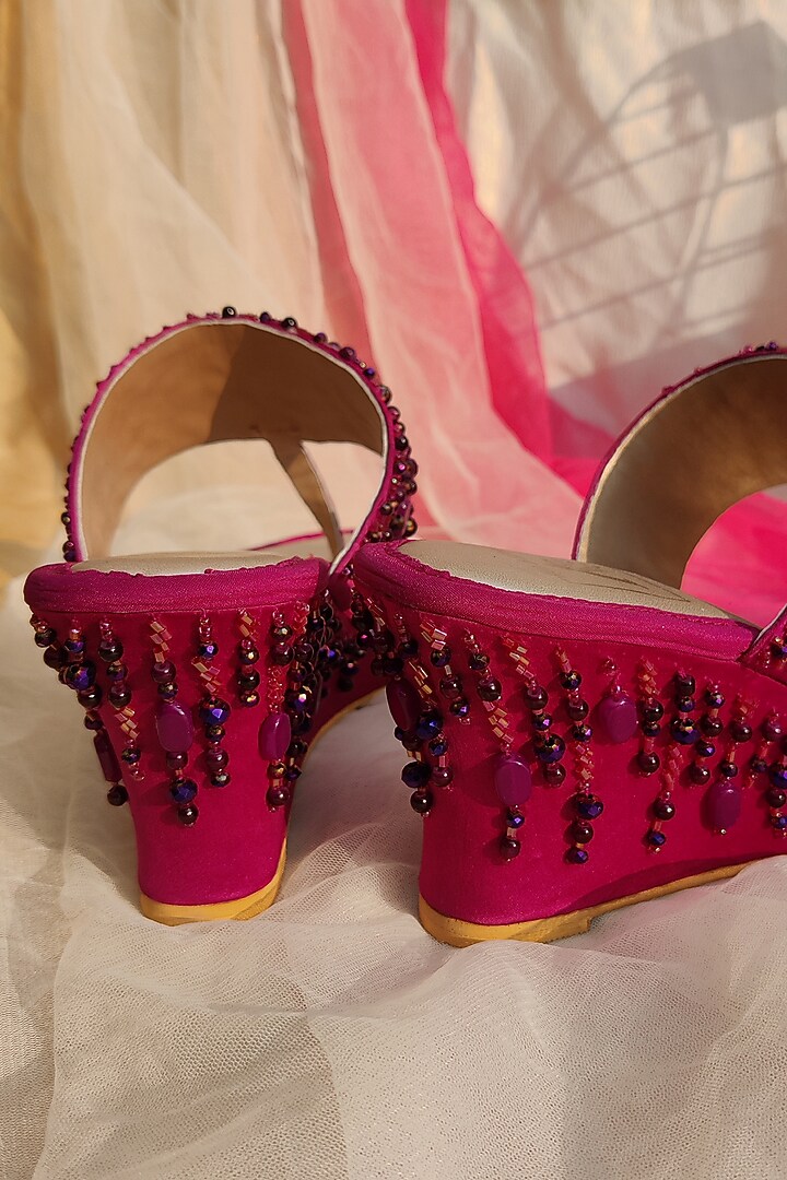 Purple Embroidered Wedge Heels by House of Vian at Pernia's Pop Up Shop