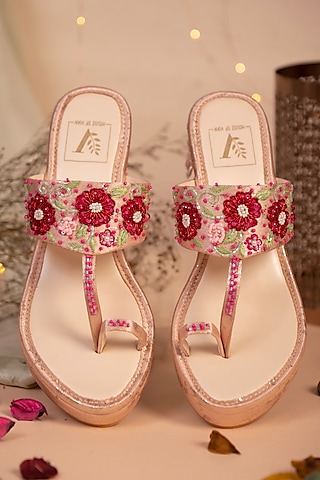 Pink Embroidered Wedge Heels by House of Vian