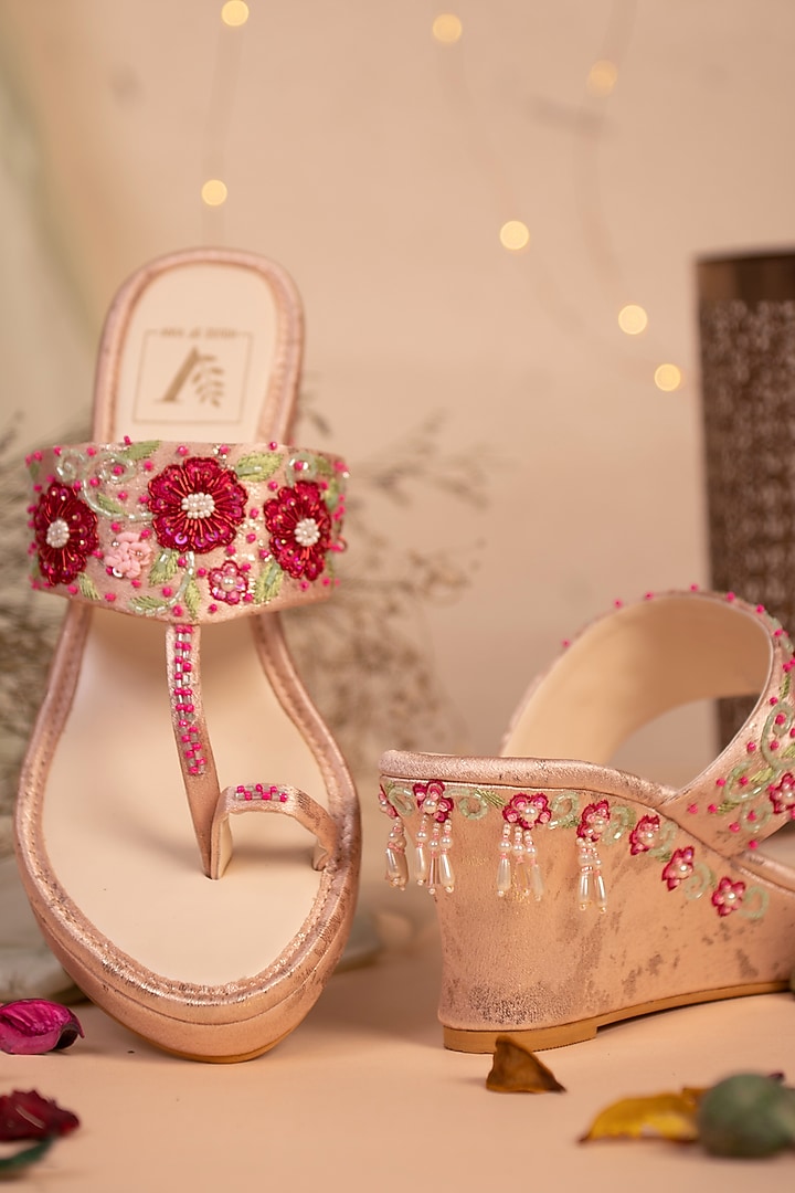 Pink Embroidered Wedge Heels by House of Vian at Pernia's Pop Up Shop