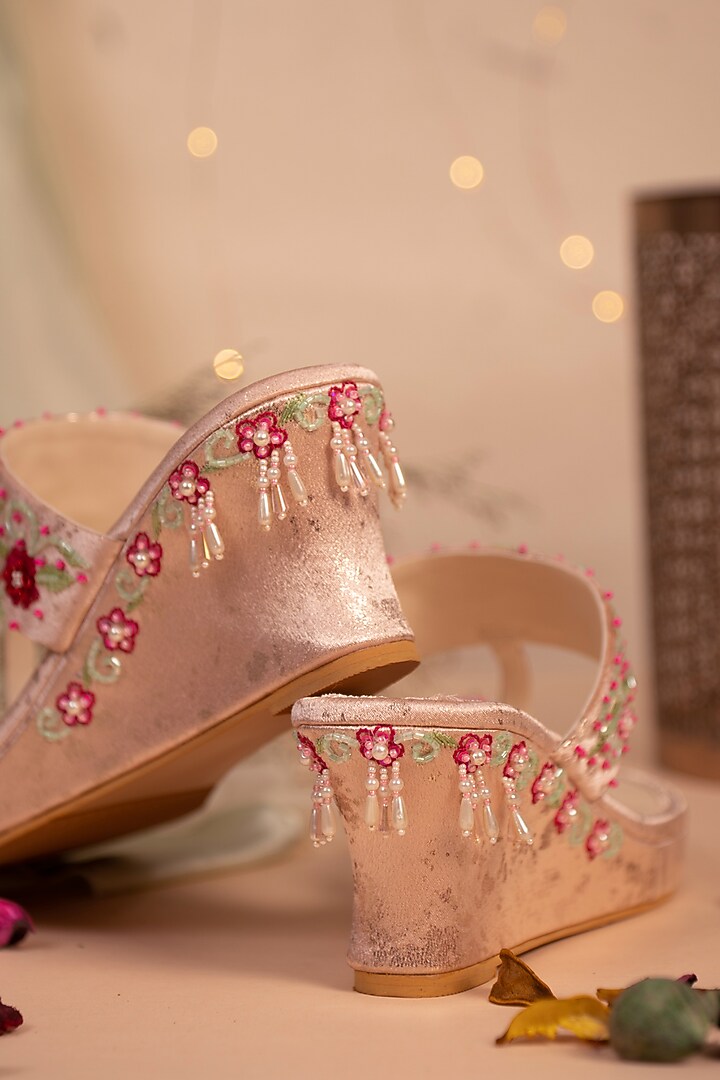 Pink Embroidered Wedge Heels by House of Vian at Pernia's Pop Up Shop