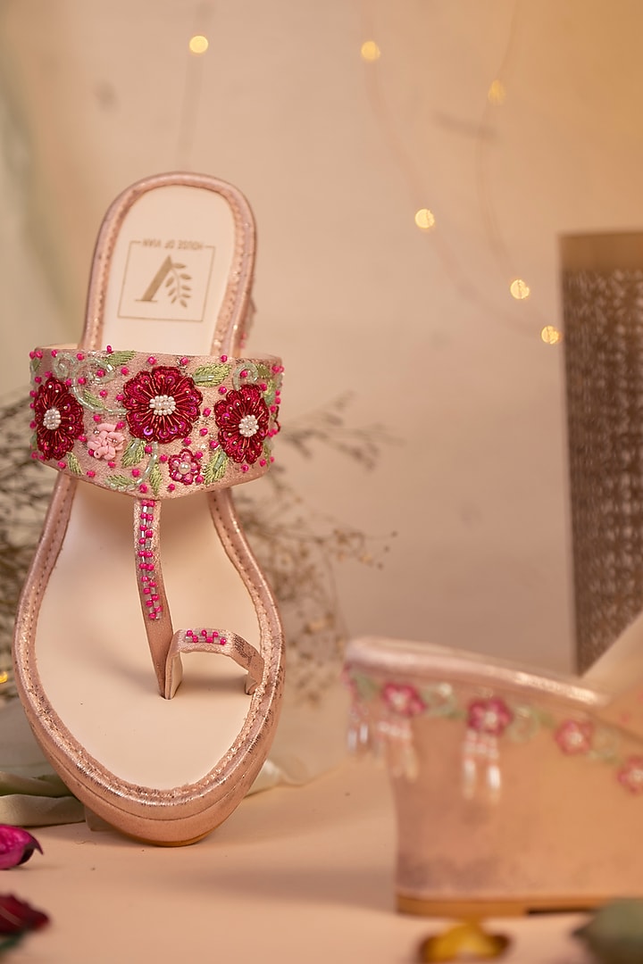 Pink Embroidered Wedge Heels by House of Vian at Pernia's Pop Up Shop