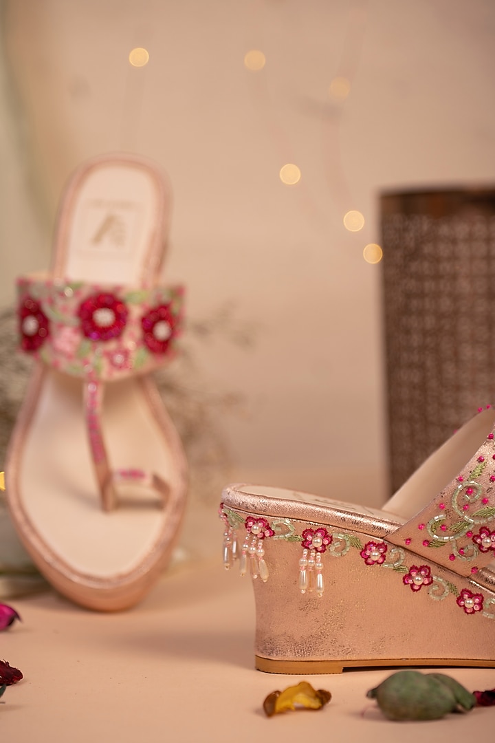 Pink Embroidered Wedge Heels by House of Vian at Pernia's Pop Up Shop
