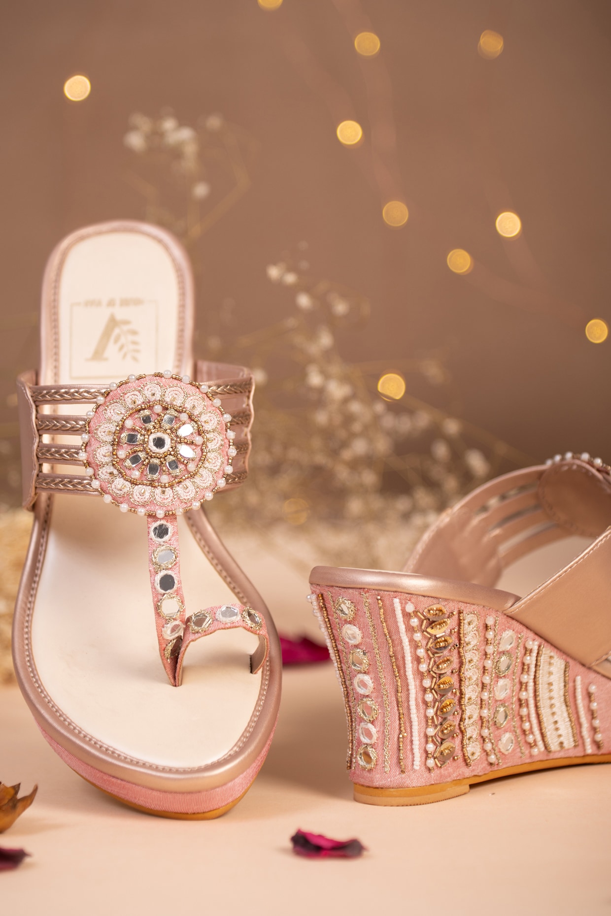 Rose Gold Embroidered Wedges Design by House of Vian at Pernia s