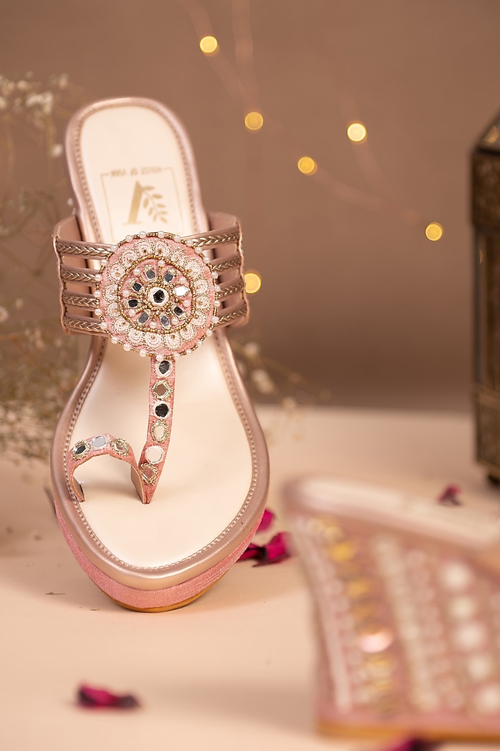 Rose Gold Embroidered Wedges by House of Vian at Pernia's Pop Up Shop
