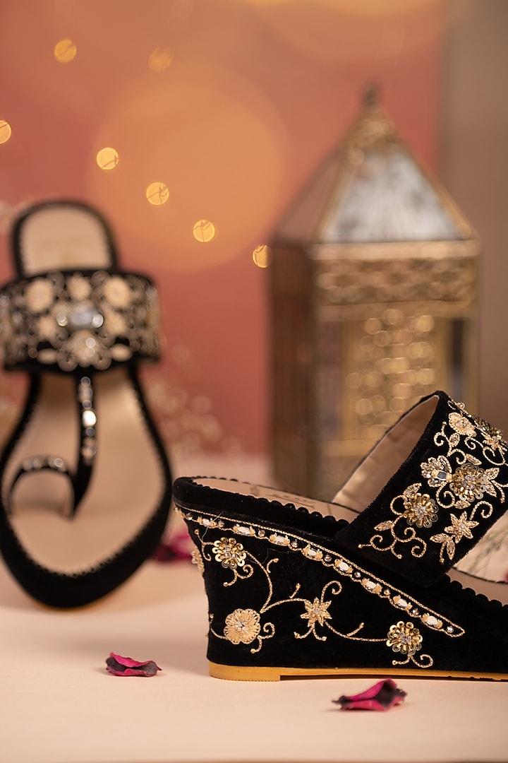 Black Velvet Wedges by House of Vian at Pernia's Pop Up Shop