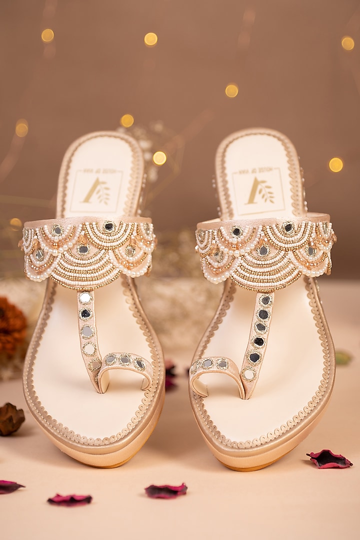 Gold Embroidered Wedges by House of Vian at Pernia's Pop Up Shop