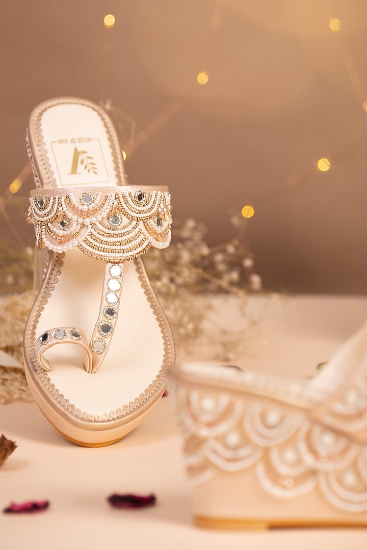Gold Embroidered Wedges by House of Vian at Pernia's Pop Up Shop