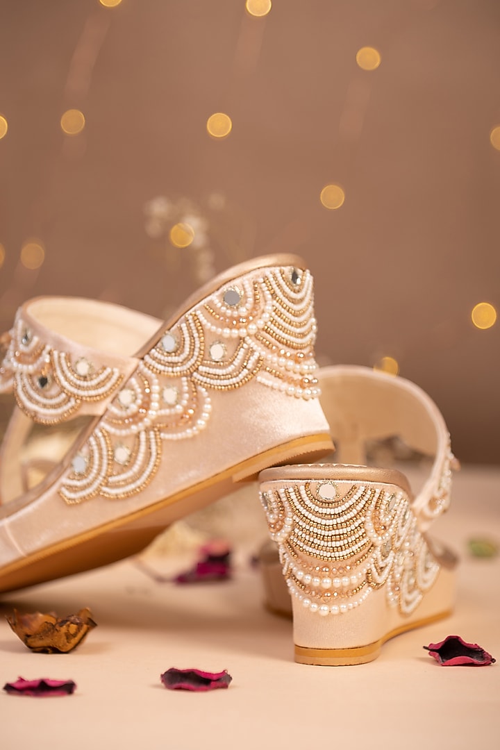 Gold Embroidered Wedges by House of Vian at Pernia's Pop Up Shop