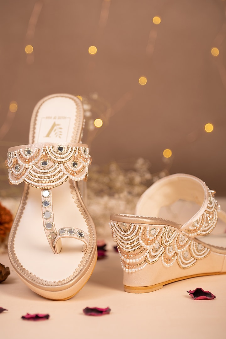 Gold Embroidered Wedges by House of Vian at Pernia's Pop Up Shop
