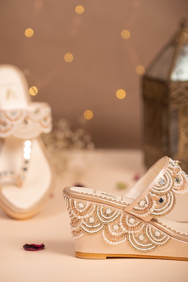 Gold Embroidered Wedges by House of Vian at Pernia's Pop Up Shop