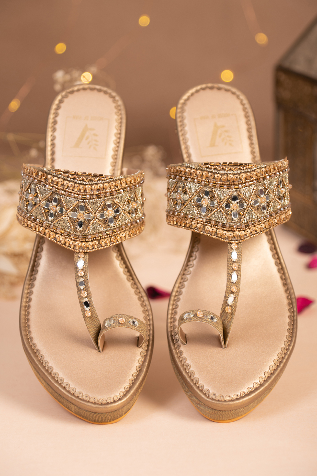 Gold Embroidered Wedges by House of Vian at Pernia's Pop Up Shop