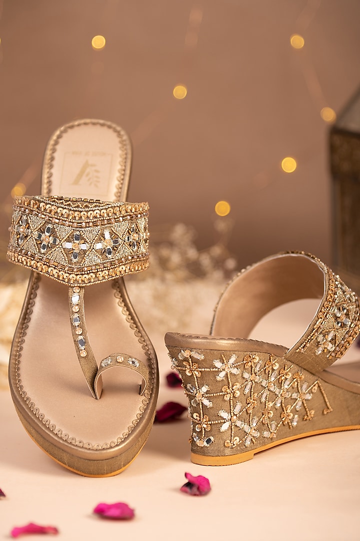 Gold Embroidered Wedges by House of Vian at Pernia's Pop Up Shop