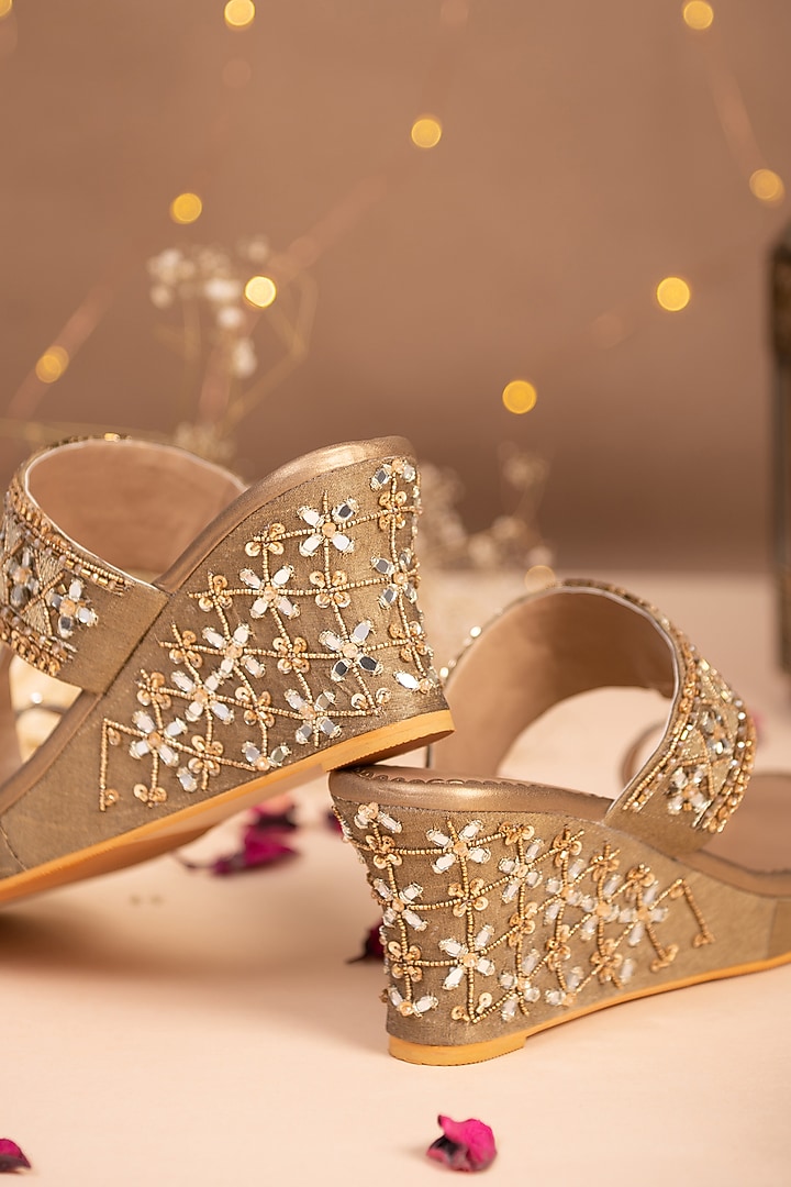 Gold Embroidered Wedges by House of Vian at Pernia's Pop Up Shop