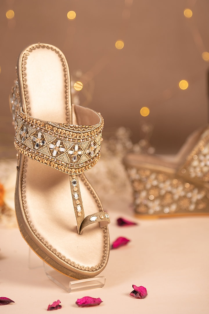 Gold Embroidered Wedges by House of Vian at Pernia's Pop Up Shop