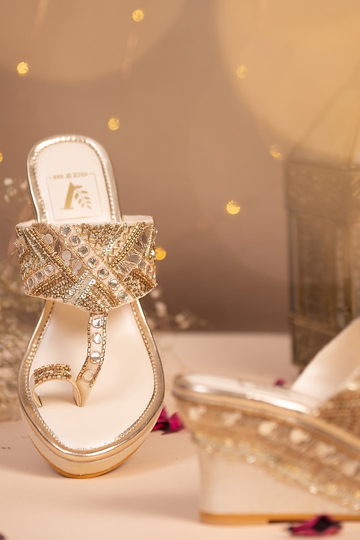 Gold Embroidered Wedges by House of Vian at Pernia's Pop Up Shop