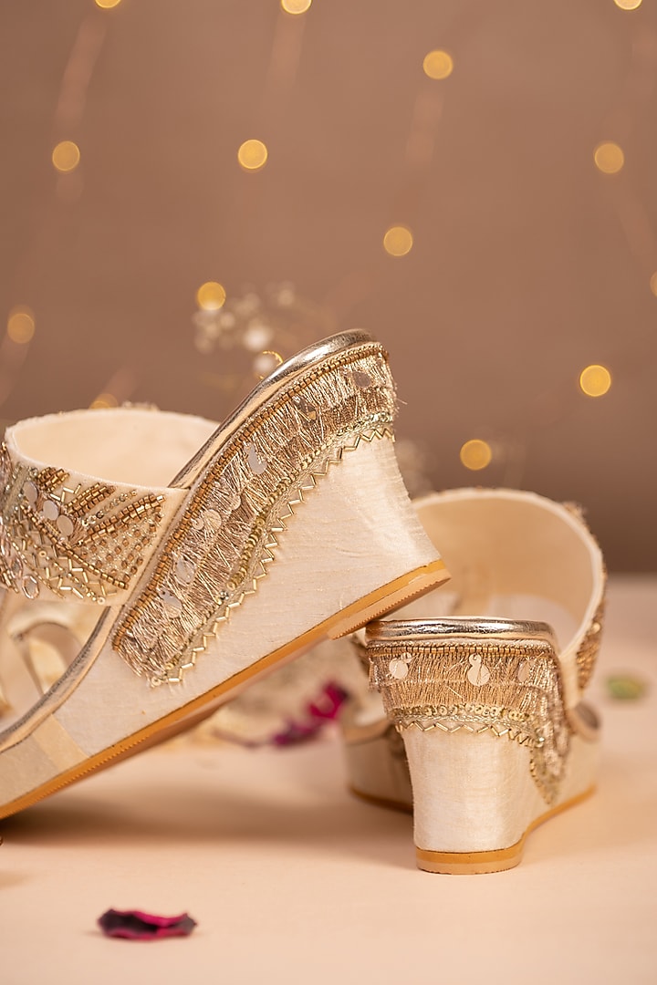 Gold Embroidered Wedges by House of Vian at Pernia's Pop Up Shop